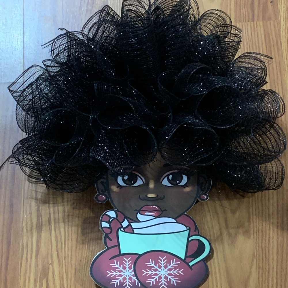 Afro lady Door wreath, wall deco